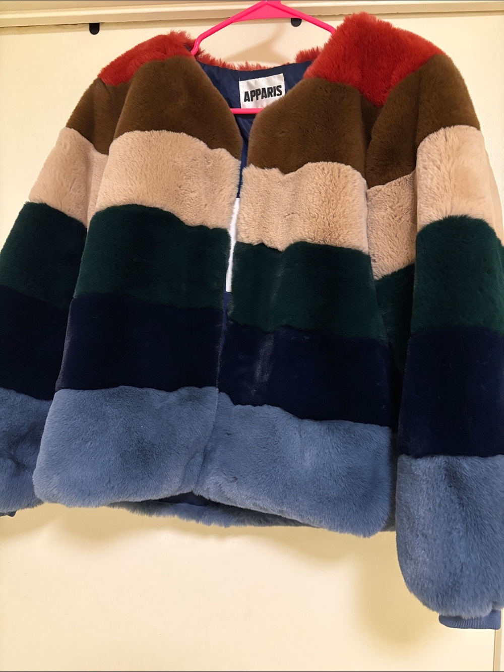 Apparis Kids Multicolor Faux Fur Jacket - Striped Colorblock